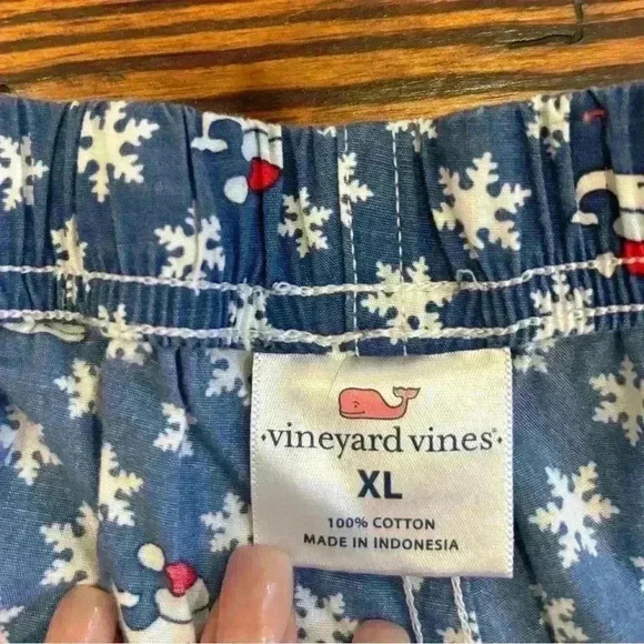 Vineyard Vines santa whale pajama pants drawstring sz xl Snowflake Navy - Picture 4 of 4